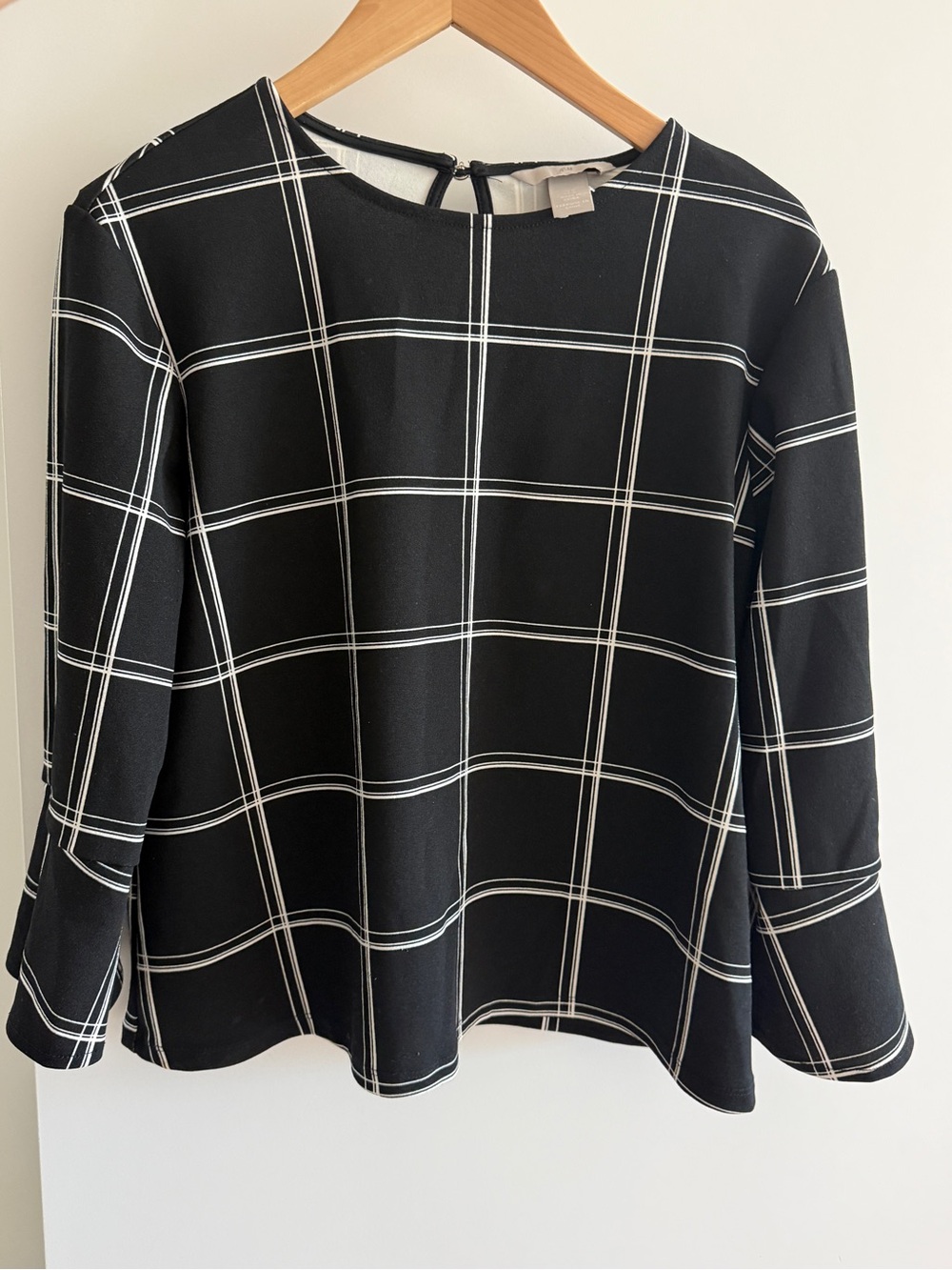 H&M Black Windowpane Plaid Long-Sleeve Top